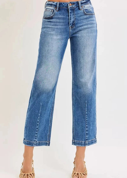 RISEN High Rise Crop Boyfriend Tapered Jeans - Trendsi