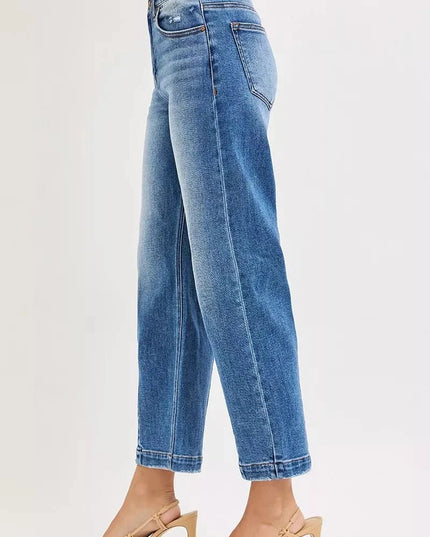 RISEN High Rise Crop Boyfriend Tapered Jeans - Trendsi