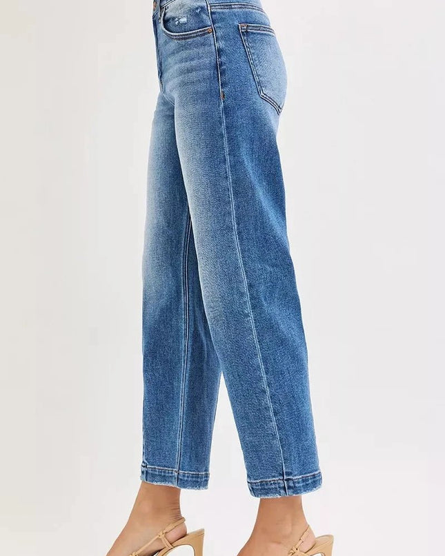 RISEN High Rise Crop Boyfriend Tapered Jeans - Trendsi
