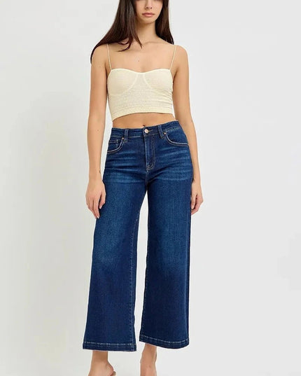 RISEN High Rise Crop Wide Jeans - Trendsi