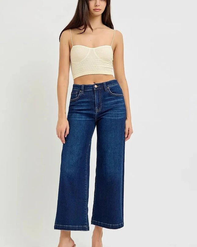 RISEN High Rise Crop Wide Jeans - Trendsi