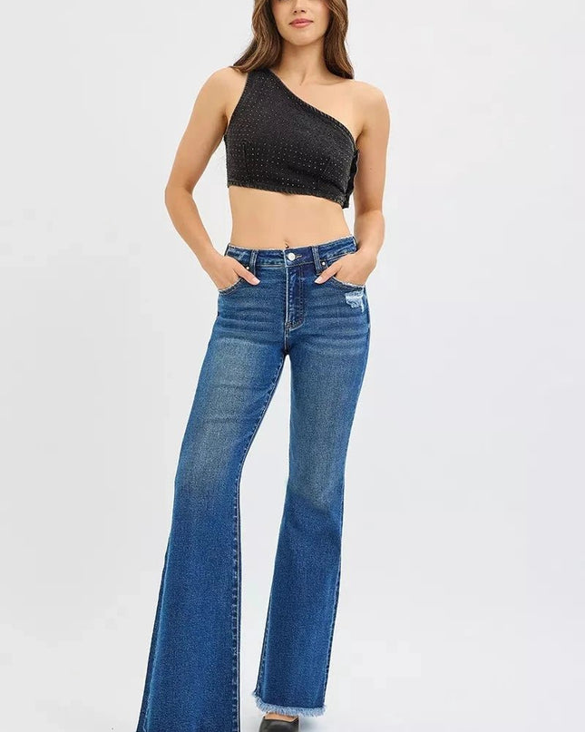 RISEN High Rise Flare Jeans - Trendsi