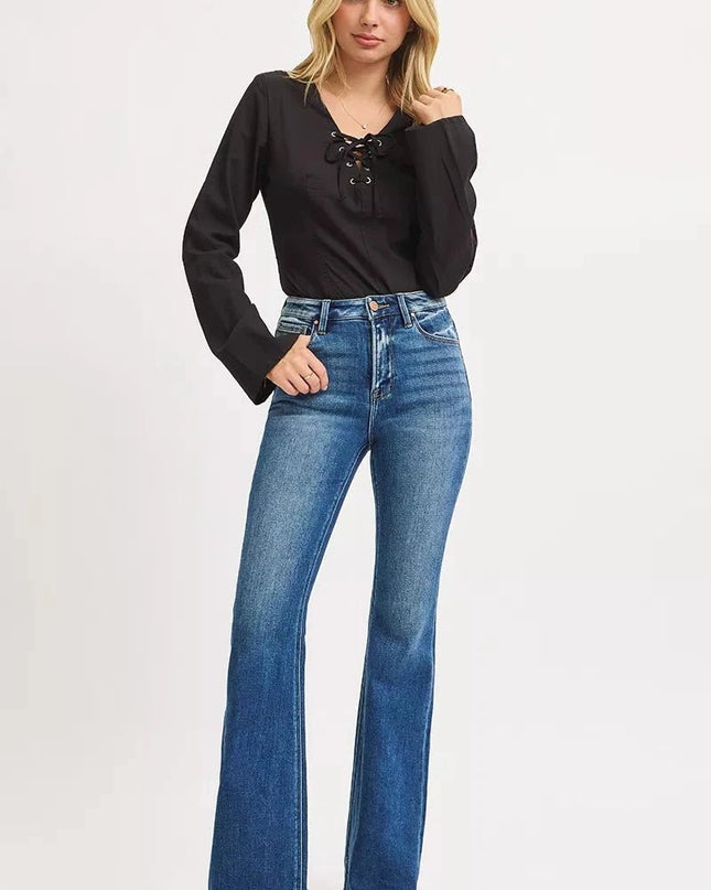 RISEN High Rise Flare Jeans - Trendsi