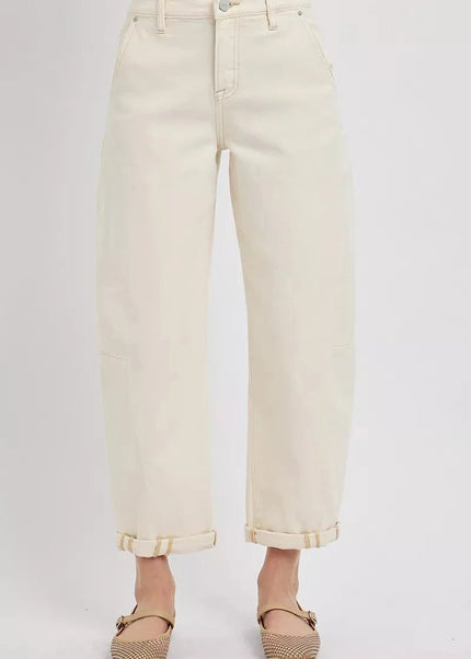 RISEN High Rise Relaxed Barrel Cuffed Jeans - Trendsi