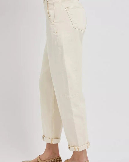 RISEN High Rise Relaxed Barrel Cuffed Jeans - Trendsi