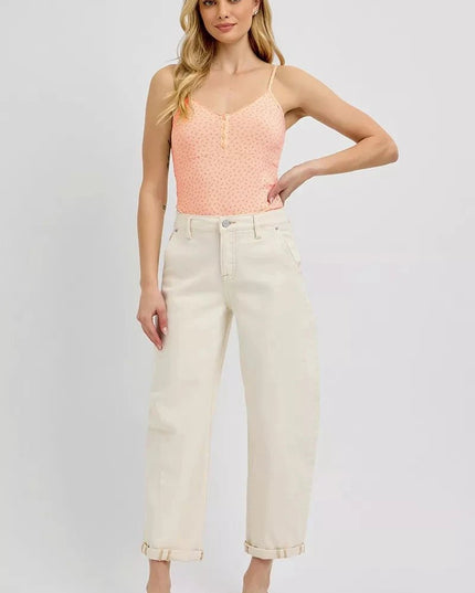 RISEN High Rise Relaxed Barrel Cuffed Jeans - Trendsi