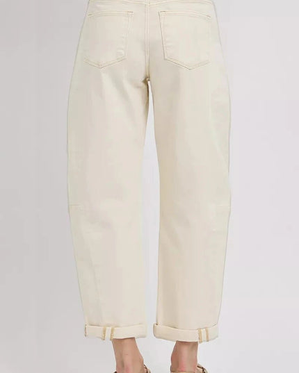 RISEN High Rise Relaxed Barrel Cuffed Jeans - Trendsi
