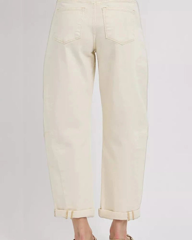 RISEN High Rise Relaxed Barrel Cuffed Jeans - Trendsi