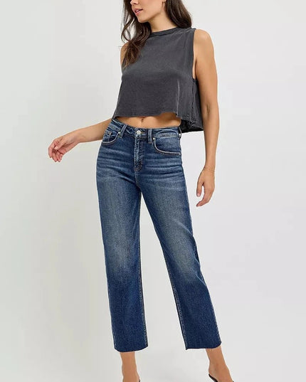 RISEN High Rise Slim Barrel Jeans - Trendsi