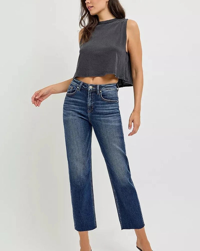 RISEN High Rise Slim Barrel Jeans - Trendsi