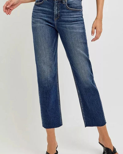 RISEN High Rise Slim Barrel Jeans - Trendsi