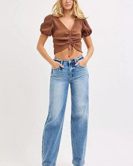 RISEN High Rise Wide Baggy Jeans - Trendsi
