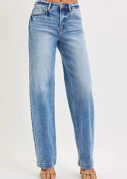 RISEN High Rise Wide Baggy Jeans - Trendsi
