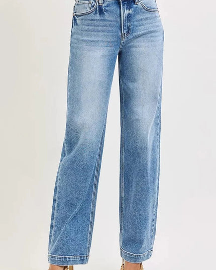 RISEN High Rise Wide Baggy Jeans - Trendsi