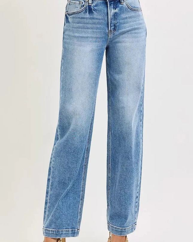 RISEN High Rise Wide Baggy Jeans - Trendsi