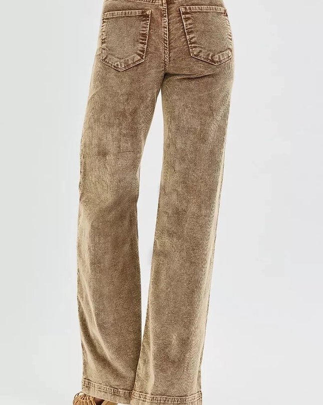 RISEN High Rise Wide Leg Corduroy Jeans - Trendsi