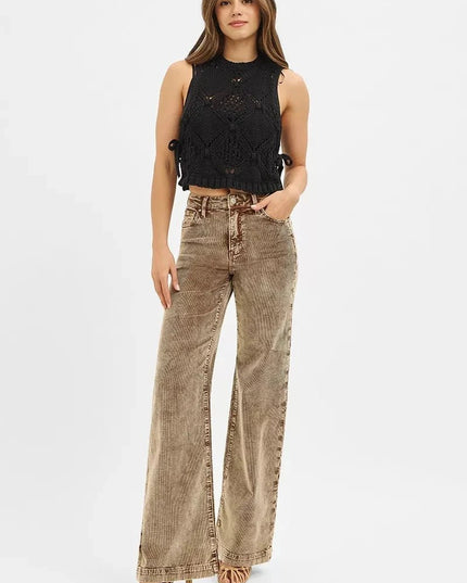 RISEN High Rise Wide Leg Corduroy Jeans - Trendsi