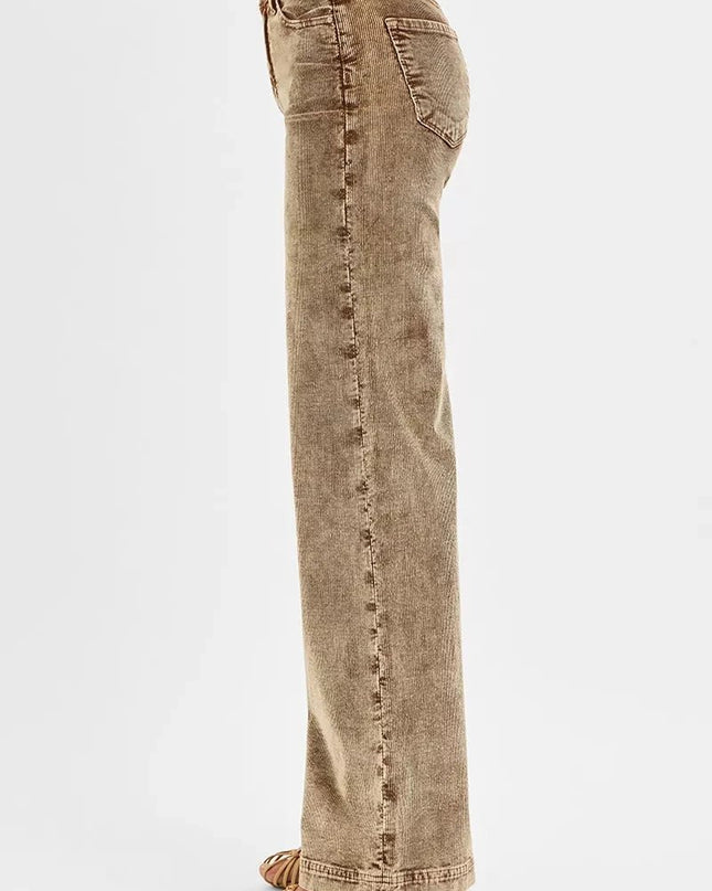 RISEN High Rise Wide Leg Corduroy Jeans - Trendsi