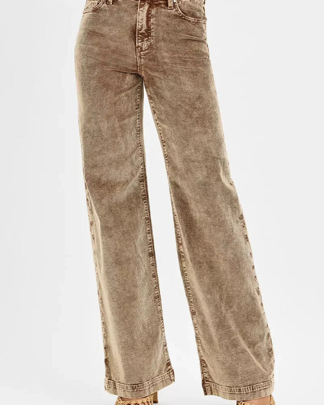 RISEN High Rise Wide Leg Corduroy Jeans - Trendsi