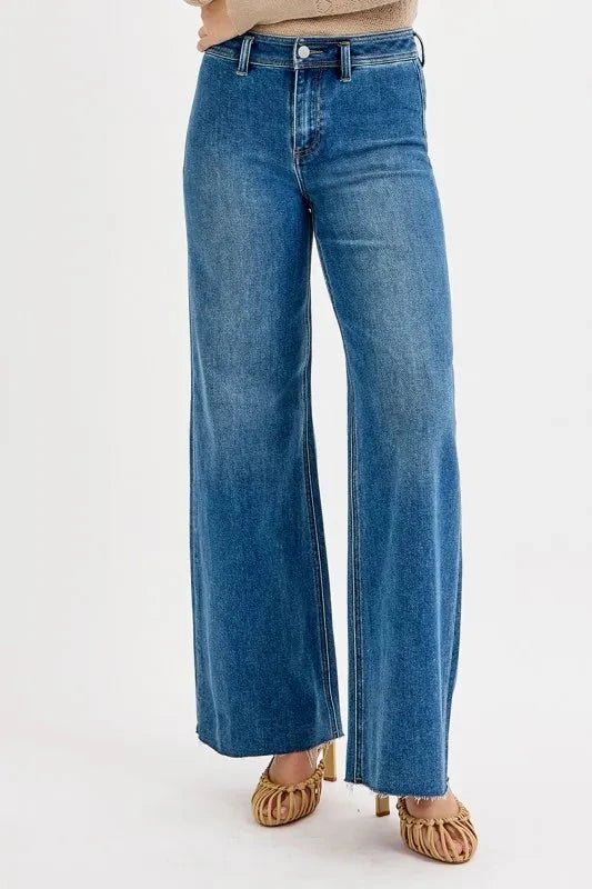 RISEN High - Waisted Wide Leg Jeans - Trendsi