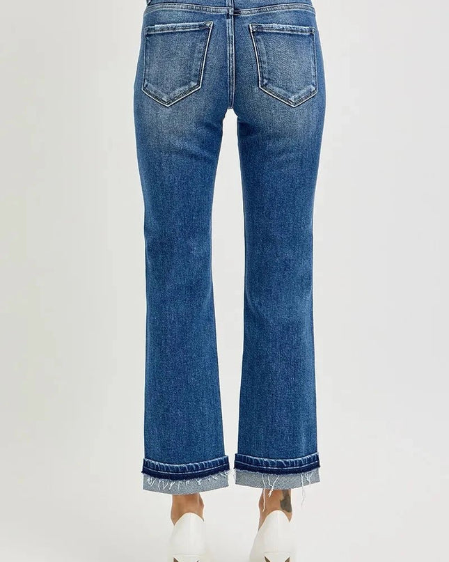 RISEN Mid Rise Ankle Straight Cuffed Jeans - Trendsi