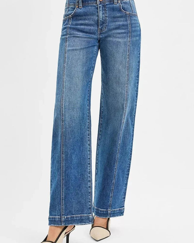 RISEN Mid Rise Fit Wide Baggy Jeans - Trendsi