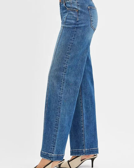 RISEN Mid Rise Fit Wide Baggy Jeans - Trendsi