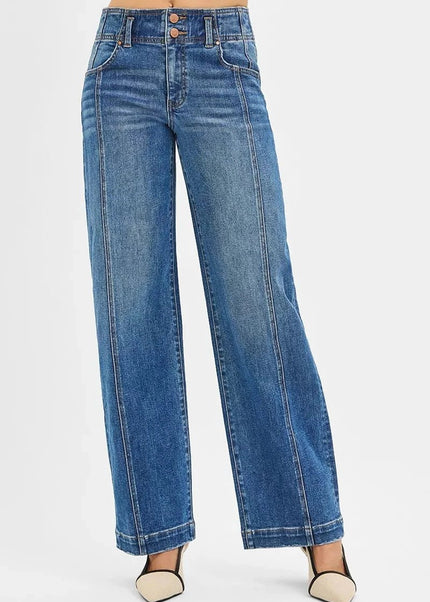 RISEN Mid Rise Fit Wide Baggy Jeans - Trendsi