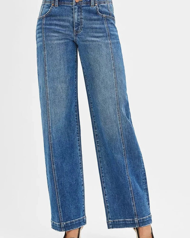 RISEN Mid Rise Fit Wide Baggy Jeans - Trendsi