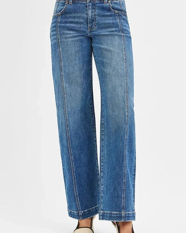 RISEN Mid Rise Fit Wide Baggy Jeans - Trendsi