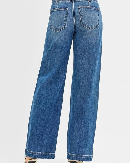 RISEN Mid Rise Fit Wide Baggy Jeans - Trendsi
