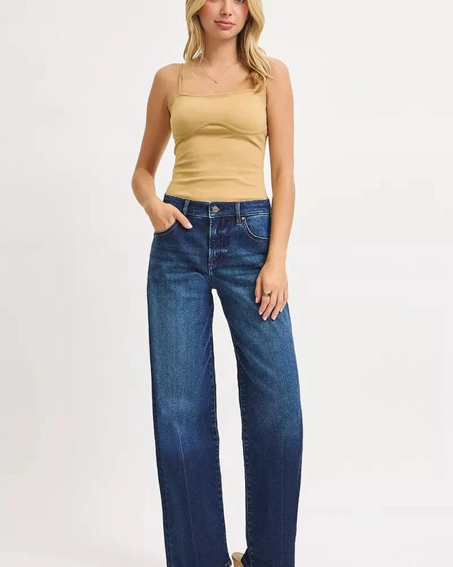 RISEN Mid Rise Wide Baggy Jeans - Trendsi