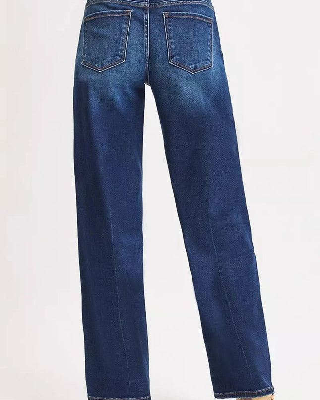 RISEN Mid Rise Wide Baggy Jeans - Trendsi