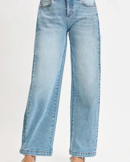 RISEN Mid Rise Wide Barrel Transferable Leg Snap Jeans - Trendsi