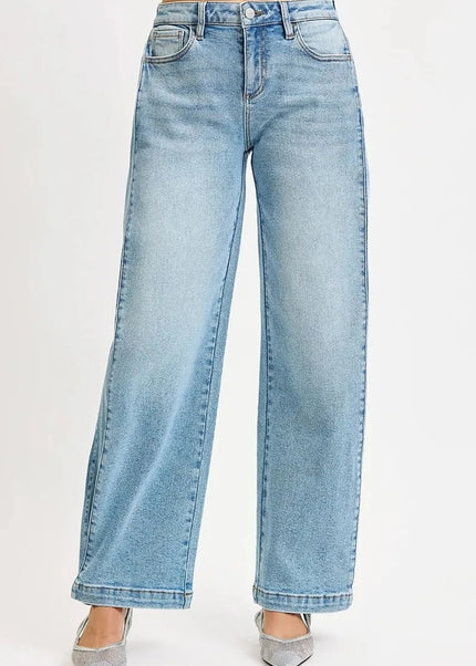 RISEN Mid Rise Wide Barrel Transferable Leg Snap Jeans - Trendsi