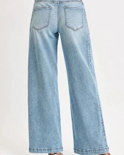 RISEN Mid Rise Wide Barrel Transferable Leg Snap Jeans - Trendsi