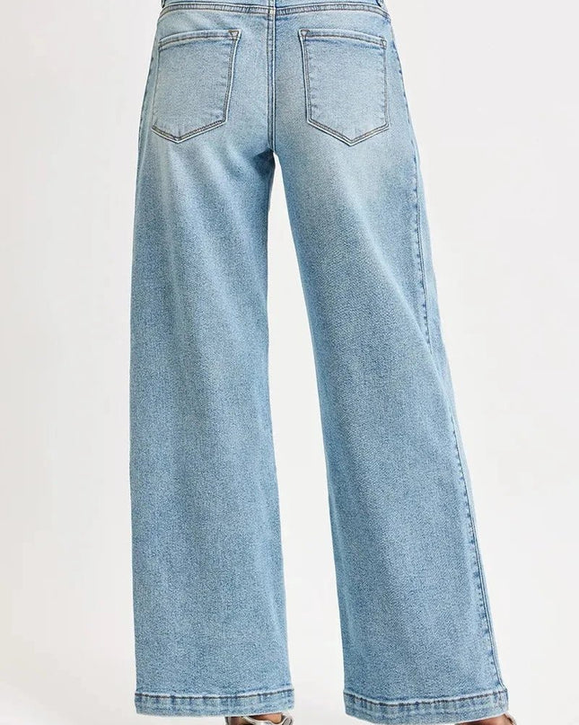 RISEN Mid Rise Wide Barrel Transferable Leg Snap Jeans - Trendsi