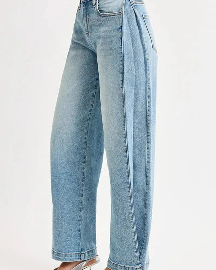 RISEN Mid Rise Wide Barrel Transferable Leg Snap Jeans - Trendsi