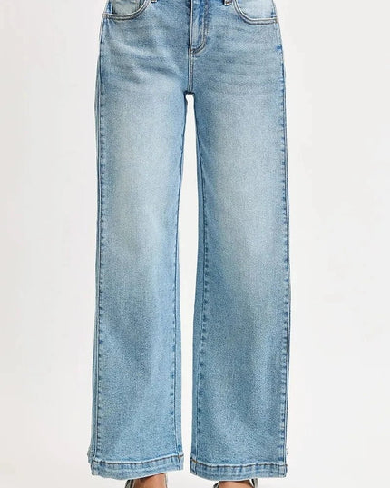 RISEN Mid Rise Wide Barrel Transferable Leg Snap Jeans - Trendsi