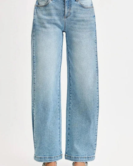 RISEN Mid Rise Wide Barrel Transferable Leg Snap Jeans - Trendsi