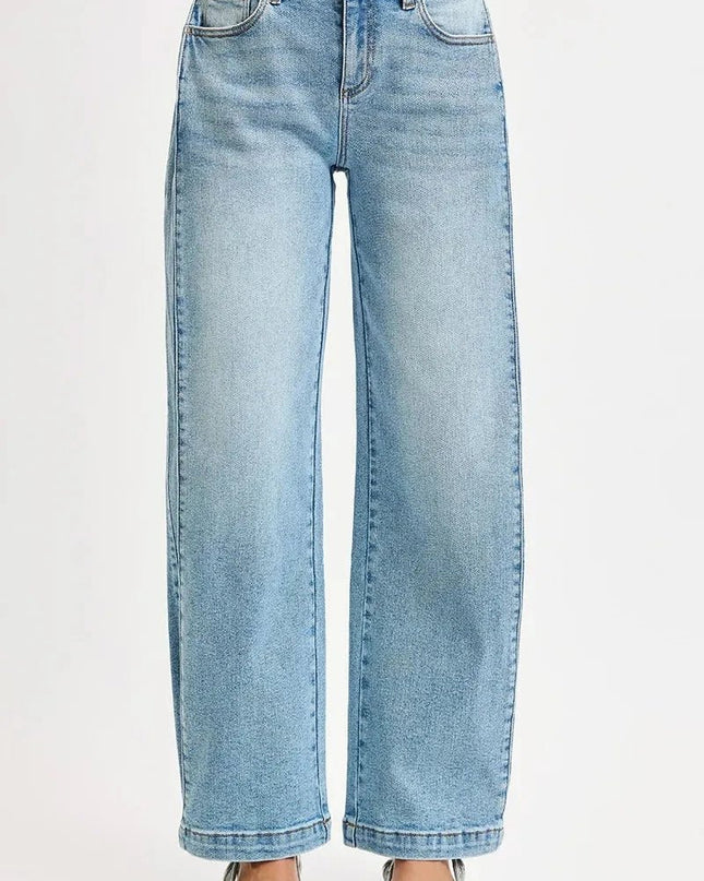 RISEN Mid Rise Wide Barrel Transferable Leg Snap Jeans - Trendsi