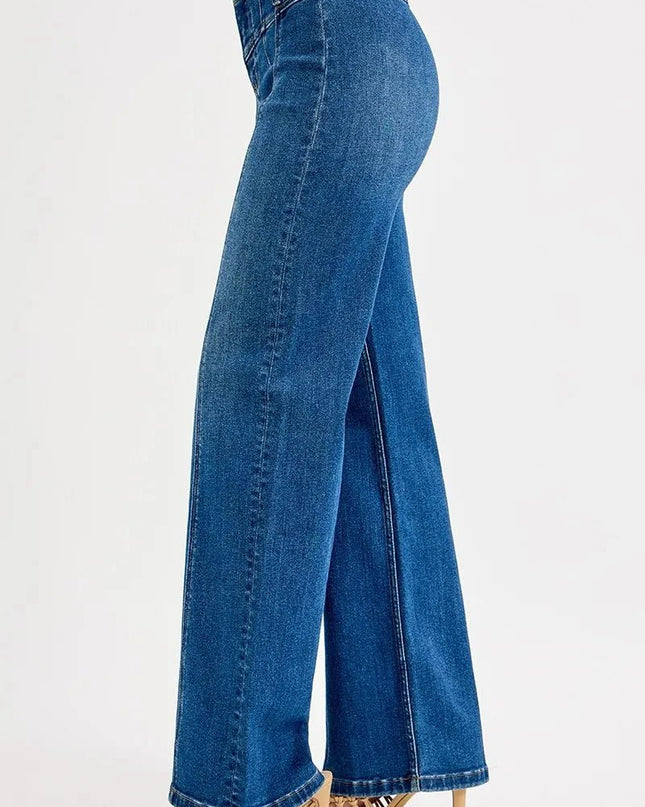 RISEN Seam Detail Wide Leg Jeans - Trendsi