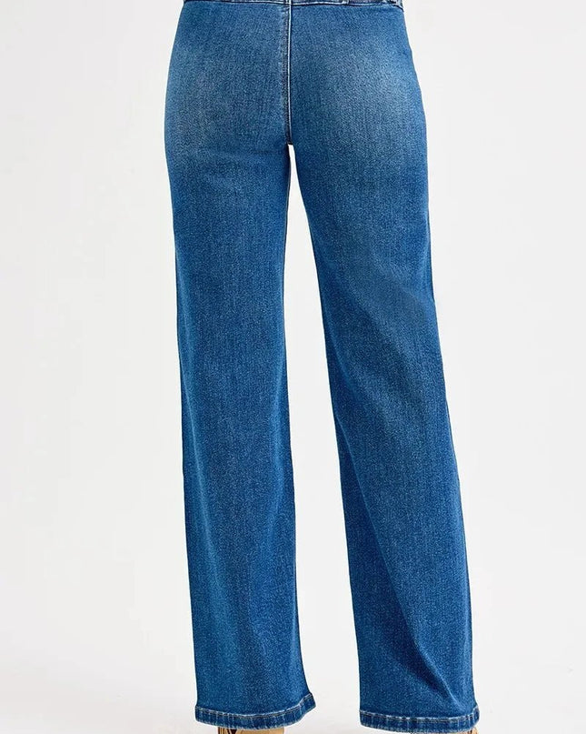 RISEN Seam Detail Wide Leg Jeans - Trendsi