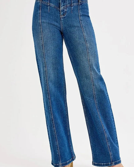 RISEN Seam Detail Wide Leg Jeans - Trendsi