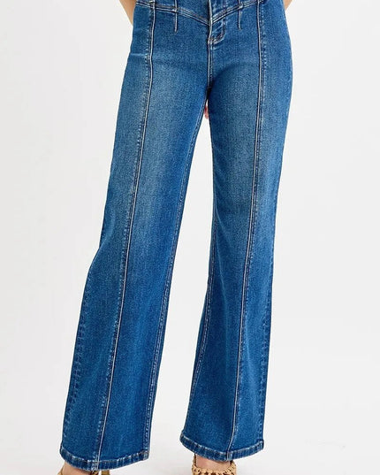 RISEN Seam Detail Wide Leg Jeans - Trendsi