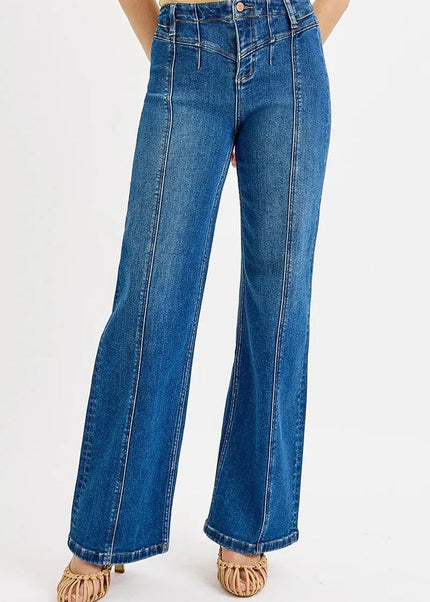 RISEN Seam Detail Wide Leg Jeans - Trendsi