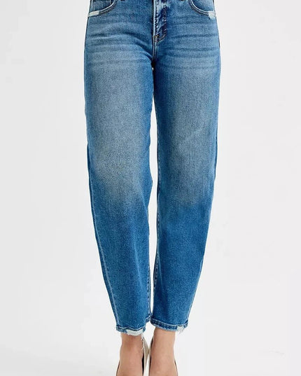 RISEN Tummy Control High Rise Ankle Slim Barrel Jeans - Trendsi