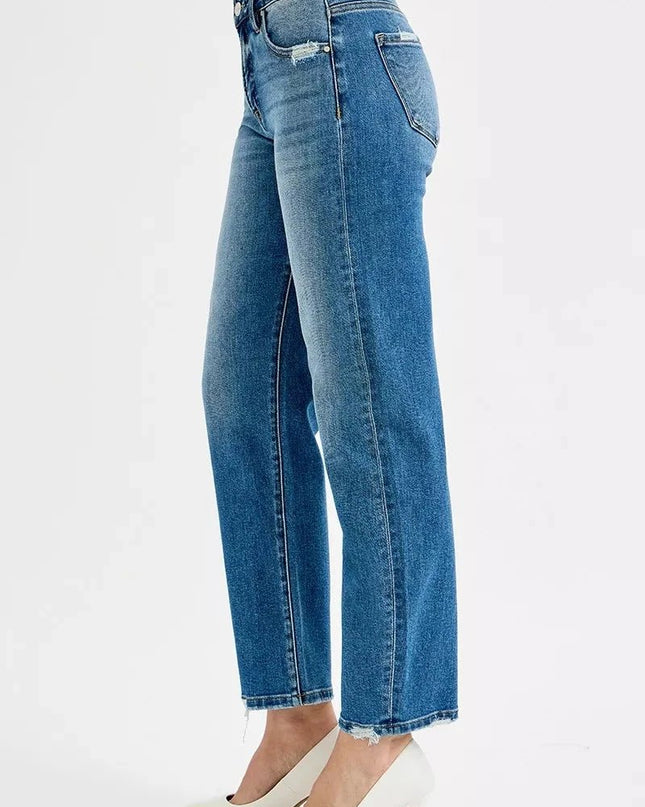 RISEN Tummy Control High Rise Ankle Slim Barrel Jeans - Trendsi