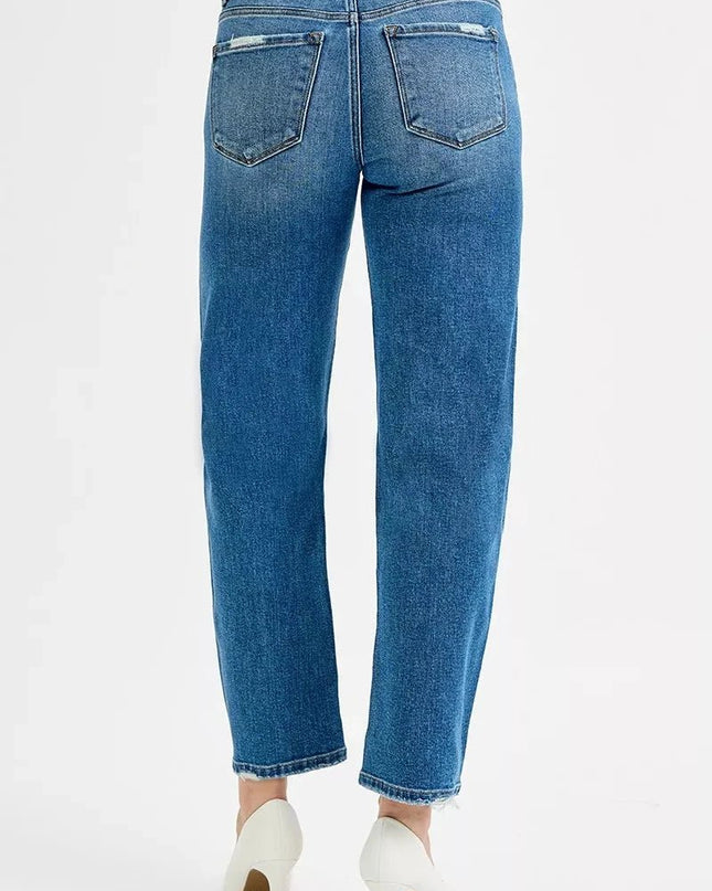 RISEN Tummy Control High Rise Ankle Slim Barrel Jeans - Trendsi