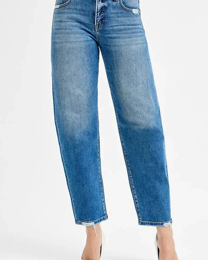 RISEN Tummy Control High Rise Ankle Slim Barrel Jeans - Trendsi